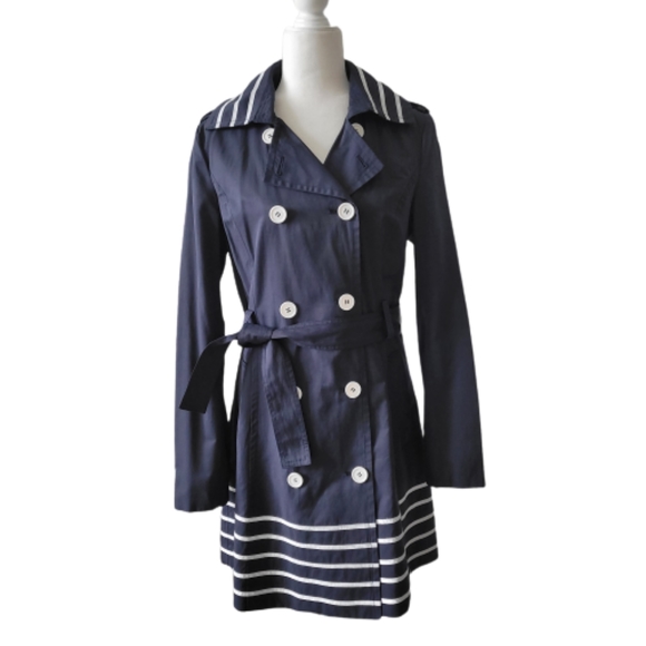 NWOT Women's Pelle Studio Contrast-Trim Belted Trench Coat, sz M - Picture 11 of 15